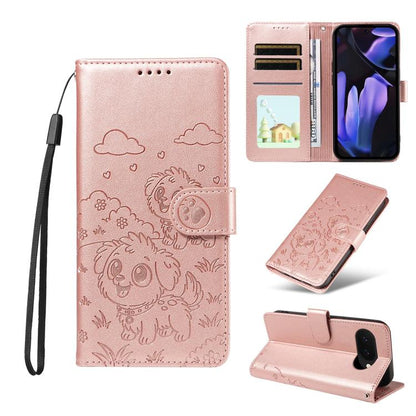 Embossed Heart Dog RFID Blocking Wallet Leather Phone Case, For Google Pixel 11a, For Google Pixel 11 Pro XL, For Google Pixel 11 / 11 Pro, For Google Pixel 10a, For Google Pixel 10 Pro XL / 9 Pro XL, For Google Pixel 10 / 10 Pro / 9 / 9 Pro           ...