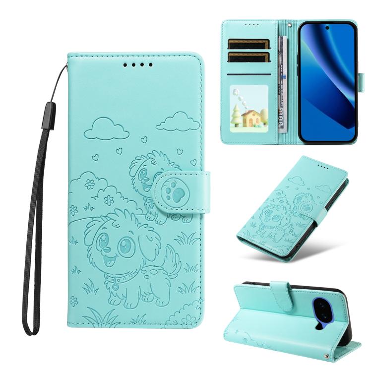 Embossed Heart Dog RFID Blocking Wallet Leather Phone Case, For Google Pixel 11a, For Google Pixel 11 Pro XL, For Google Pixel 11 / 11 Pro, For Google Pixel 10a, For Google Pixel 10 Pro XL / 9 Pro XL, For Google Pixel 10 / 10 Pro / 9 / 9 Pro           ...