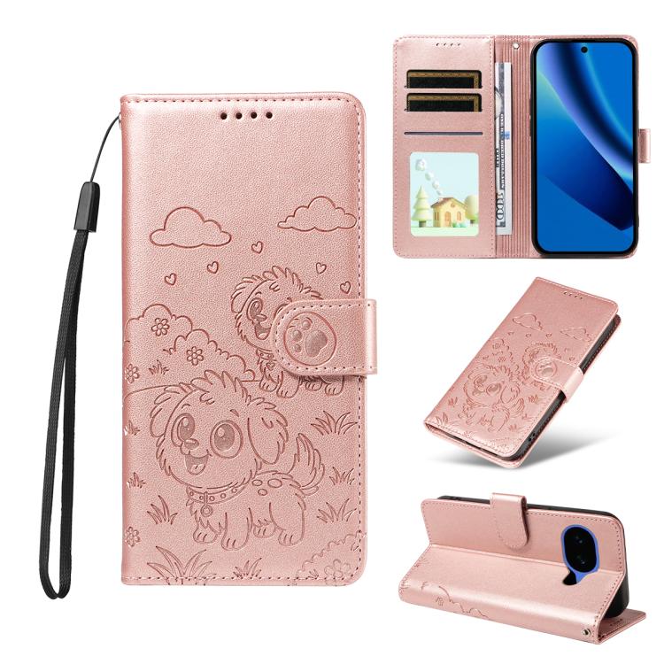 Embossed Heart Dog RFID Blocking Wallet Leather Phone Case, For Google Pixel 11a, For Google Pixel 11 Pro XL, For Google Pixel 11 / 11 Pro, For Google Pixel 10a, For Google Pixel 10 Pro XL / 9 Pro XL, For Google Pixel 10 / 10 Pro / 9 / 9 Pro           ...