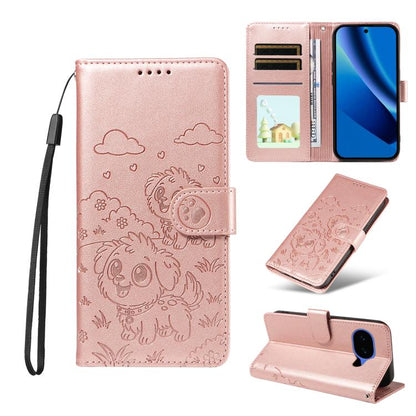 Embossed Heart Dog RFID Blocking Wallet Leather Phone Case, For Google Pixel 11a, For Google Pixel 11 Pro XL, For Google Pixel 11 / 11 Pro, For Google Pixel 10a, For Google Pixel 10 Pro XL / 9 Pro XL, For Google Pixel 10 / 10 Pro / 9 / 9 Pro           ...