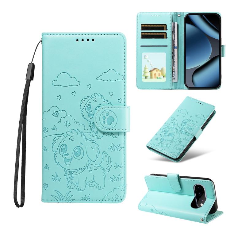 Embossed Heart Dog RFID Blocking Wallet Leather Phone Case, For Google Pixel 11a, For Google Pixel 11 Pro XL, For Google Pixel 11 / 11 Pro, For Google Pixel 10a, For Google Pixel 10 Pro XL / 9 Pro XL, For Google Pixel 10 / 10 Pro / 9 / 9 Pro           ...