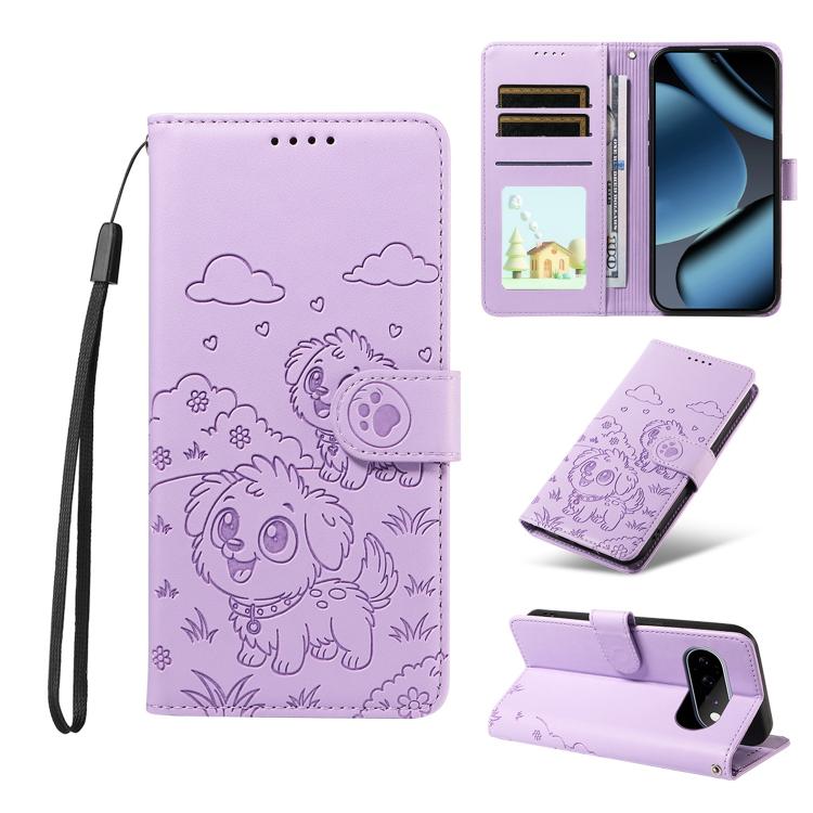 Embossed Heart Dog RFID Blocking Wallet Leather Phone Case, For Google Pixel 11a, For Google Pixel 11 Pro XL, For Google Pixel 11 / 11 Pro, For Google Pixel 10a, For Google Pixel 10 Pro XL / 9 Pro XL, For Google Pixel 10 / 10 Pro / 9 / 9 Pro           ...