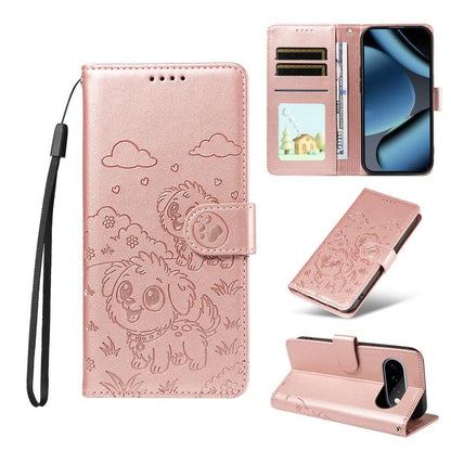 Embossed Heart Dog RFID Blocking Wallet Leather Phone Case, For Google Pixel 11a, For Google Pixel 11 Pro XL, For Google Pixel 11 / 11 Pro, For Google Pixel 10a, For Google Pixel 10 Pro XL / 9 Pro XL, For Google Pixel 10 / 10 Pro / 9 / 9 Pro           ...