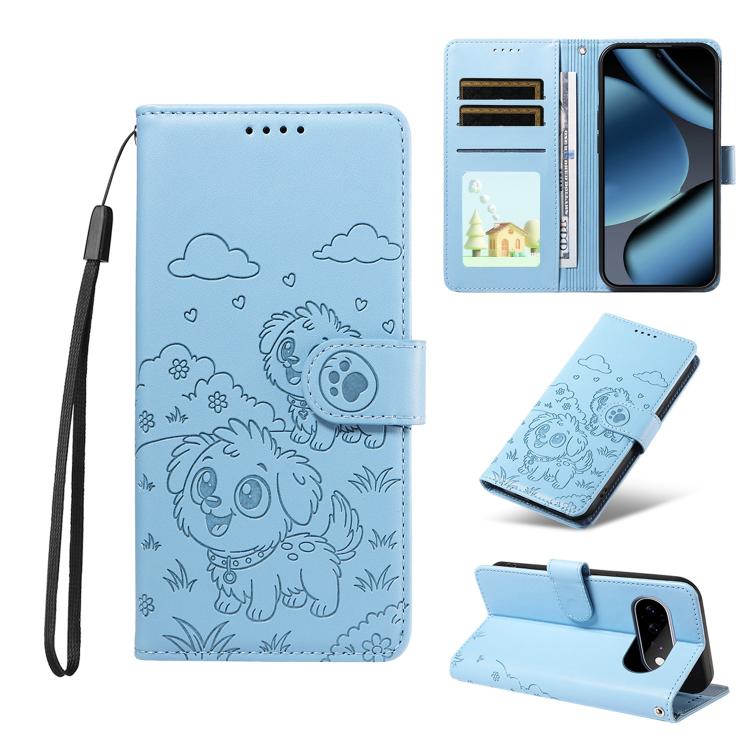 Embossed Heart Dog RFID Blocking Wallet Leather Phone Case, For Google Pixel 11a, For Google Pixel 11 Pro XL, For Google Pixel 11 / 11 Pro, For Google Pixel 10a, For Google Pixel 10 Pro XL / 9 Pro XL, For Google Pixel 10 / 10 Pro / 9 / 9 Pro           ...