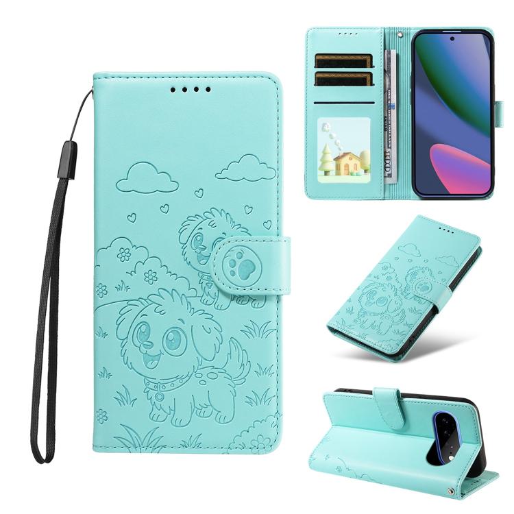 Embossed Heart Dog RFID Blocking Wallet Leather Phone Case, For Google Pixel 11a, For Google Pixel 11 Pro XL, For Google Pixel 11 / 11 Pro, For Google Pixel 10a, For Google Pixel 10 Pro XL / 9 Pro XL, For Google Pixel 10 / 10 Pro / 9 / 9 Pro           ...
