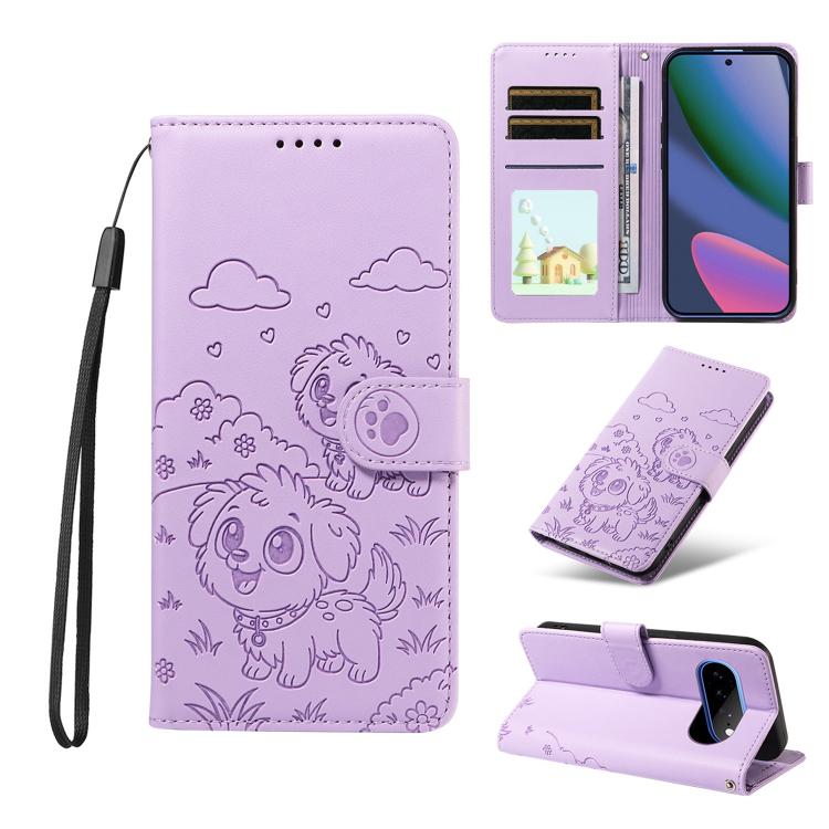 Embossed Heart Dog RFID Blocking Wallet Leather Phone Case, For Google Pixel 11a, For Google Pixel 11 Pro XL, For Google Pixel 11 / 11 Pro, For Google Pixel 10a, For Google Pixel 10 Pro XL / 9 Pro XL, For Google Pixel 10 / 10 Pro / 9 / 9 Pro           ...