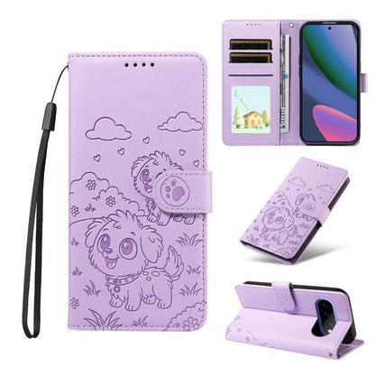 Embossed Heart Dog RFID Blocking Wallet Leather Phone Case, For Google Pixel 11a, For Google Pixel 11 Pro XL, For Google Pixel 11 / 11 Pro, For Google Pixel 10a, For Google Pixel 10 Pro XL / 9 Pro XL, For Google Pixel 10 / 10 Pro / 9 / 9 Pro           ...