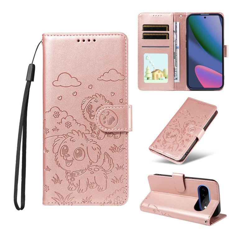 Embossed Heart Dog RFID Blocking Wallet Leather Phone Case, For Google Pixel 11a, For Google Pixel 11 Pro XL, For Google Pixel 11 / 11 Pro, For Google Pixel 10a, For Google Pixel 10 Pro XL / 9 Pro XL, For Google Pixel 10 / 10 Pro / 9 / 9 Pro           ...