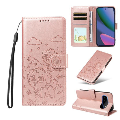 Embossed Heart Dog RFID Blocking Wallet Leather Phone Case, For Google Pixel 11a, For Google Pixel 11 Pro XL, For Google Pixel 11 / 11 Pro, For Google Pixel 10a, For Google Pixel 10 Pro XL / 9 Pro XL, For Google Pixel 10 / 10 Pro / 9 / 9 Pro           ...