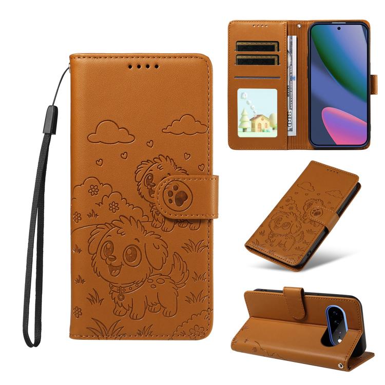 Embossed Heart Dog RFID Blocking Wallet Leather Phone Case, For Google Pixel 11a, For Google Pixel 11 Pro XL, For Google Pixel 11 / 11 Pro, For Google Pixel 10a, For Google Pixel 10 Pro XL / 9 Pro XL, For Google Pixel 10 / 10 Pro / 9 / 9 Pro           ...