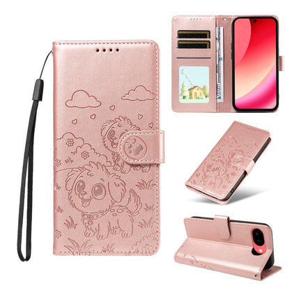 Embossed Heart Dog RFID Blocking Wallet Leather Phone Case, For Google Pixel 11a, For Google Pixel 11 Pro XL, For Google Pixel 11 / 11 Pro, For Google Pixel 10a, For Google Pixel 10 Pro XL / 9 Pro XL, For Google Pixel 10 / 10 Pro / 9 / 9 Pro           ...