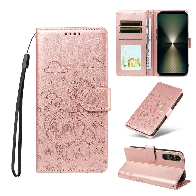 Embossed Heart Dog RFID Blocking Wallet Leather Phone Case, For Sony Xperia 1 VIII 2026, For Sony Xperia 1 VII 2025, For Sony Xperia 10 VI 2024, For Sony Xperia 1 VI 2024, For Sony Xperia 5 VI 2024, For Sony Xperia 5 V 2023, For Sony Xperia 1 V 2023   ...