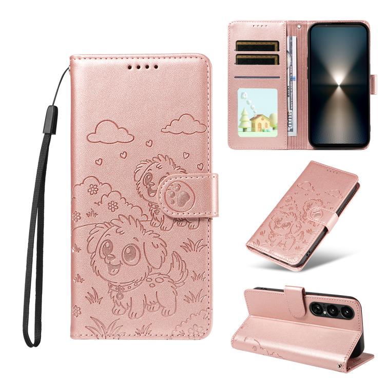 Embossed Heart Dog RFID Blocking Wallet Leather Phone Case, For Sony Xperia 1 VIII 2026, For Sony Xperia 1 VII 2025, For Sony Xperia 10 VI 2024, For Sony Xperia 1 VI 2024, For Sony Xperia 5 VI 2024, For Sony Xperia 5 V 2023, For Sony Xperia 1 V 2023   ...