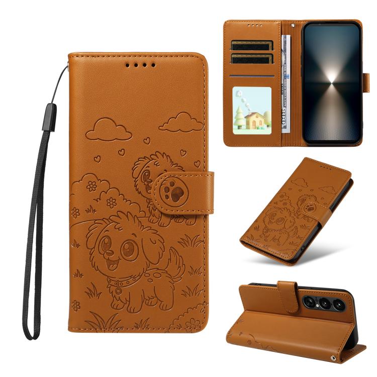 Embossed Heart Dog RFID Blocking Wallet Leather Phone Case, For Sony Xperia 1 VIII 2026, For Sony Xperia 1 VII 2025, For Sony Xperia 10 VI 2024, For Sony Xperia 1 VI 2024, For Sony Xperia 5 VI 2024, For Sony Xperia 5 V 2023, For Sony Xperia 1 V 2023   ...