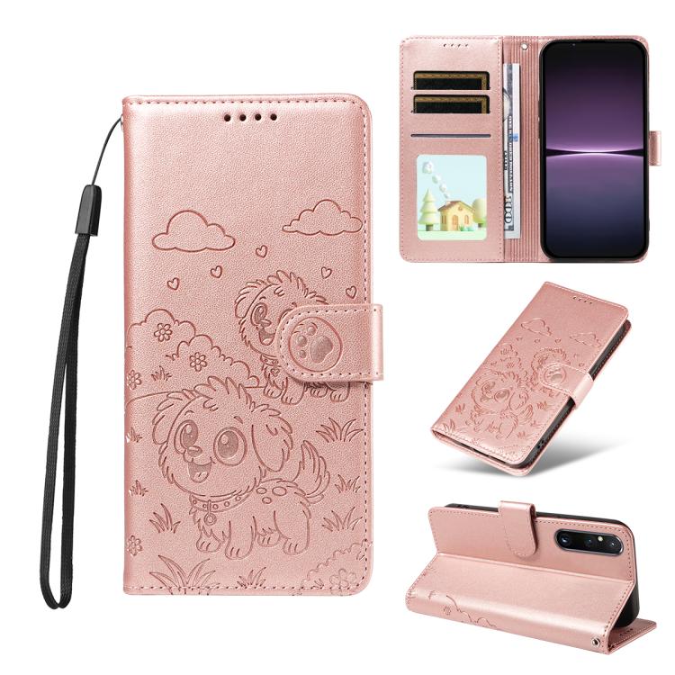 Embossed Heart Dog RFID Blocking Wallet Leather Phone Case, For Sony Xperia 1 VIII 2026, For Sony Xperia 1 VII 2025, For Sony Xperia 10 VI 2024, For Sony Xperia 1 VI 2024, For Sony Xperia 5 VI 2024, For Sony Xperia 5 V 2023, For Sony Xperia 1 V 2023   ...