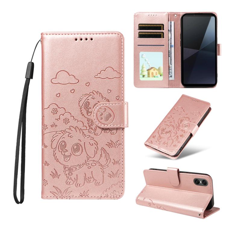 Embossed Heart Dog RFID Blocking Wallet Leather Phone Case, For Sony Xperia 1 VIII 2026, For Sony Xperia 1 VII 2025, For Sony Xperia 10 VI 2024, For Sony Xperia 1 VI 2024, For Sony Xperia 5 VI 2024, For Sony Xperia 5 V 2023, For Sony Xperia 1 V 2023   ...