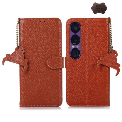 Genuine Leather Litchi Texture RFID Leather Phone Case, For Sony Xperia 1 VIII, For Sony Xperia 1 VII, For Sony Xperia 5 IV, For Sony Xperia 10 IV