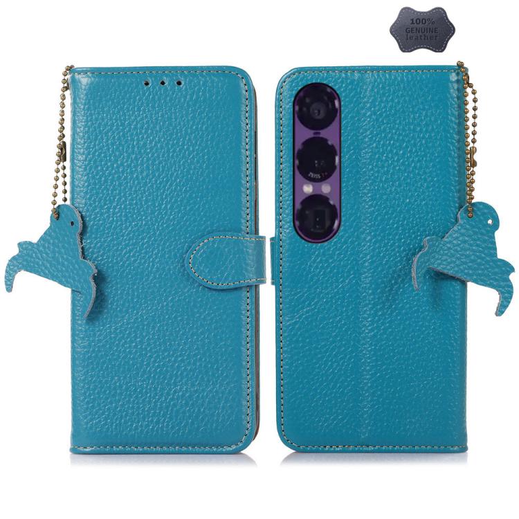 Genuine Leather Litchi Texture RFID Leather Phone Case, For Sony Xperia 1 VIII, For Sony Xperia 1 VII, For Sony Xperia 5 IV, For Sony Xperia 10 IV