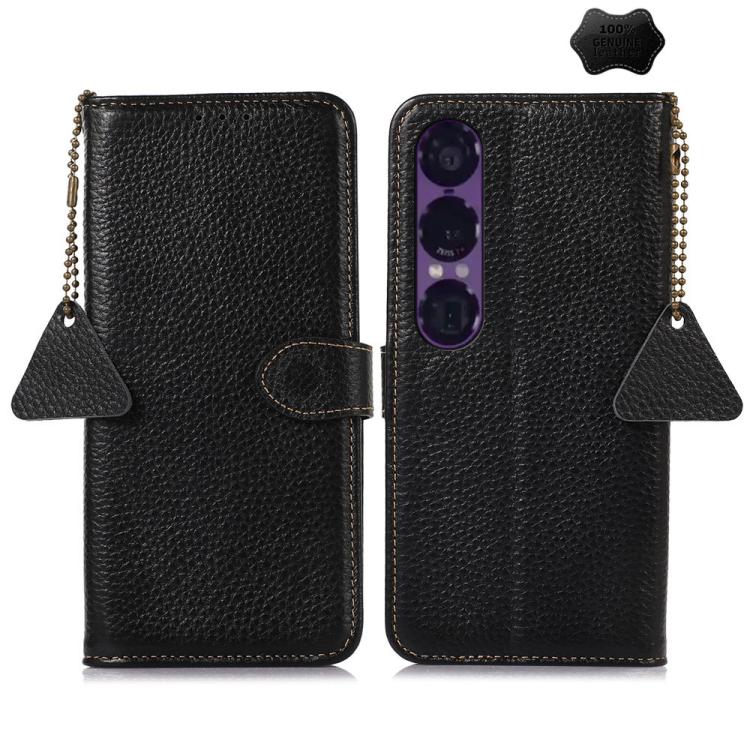Genuine Leather Litchi Texture RFID Leather Phone Case, For Sony Xperia 1 VIII, For Sony Xperia 1 VII, For Sony Xperia 5 IV, For Sony Xperia 10 IV