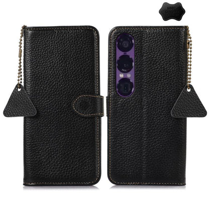 Genuine Leather Litchi Texture RFID Leather Phone Case, For Sony Xperia 1 VIII, For Sony Xperia 1 VII, For Sony Xperia 5 IV, For Sony Xperia 10 IV