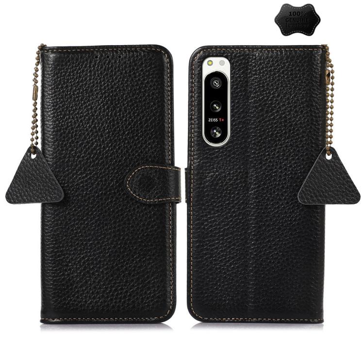 Genuine Leather Litchi Texture RFID Leather Phone Case, For Sony Xperia 1 VIII, For Sony Xperia 1 VII, For Sony Xperia 5 IV, For Sony Xperia 10 IV