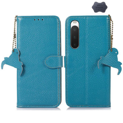 Genuine Leather Litchi Texture RFID Leather Phone Case, For Sony Xperia 1 VIII, For Sony Xperia 1 VII, For Sony Xperia 5 IV, For Sony Xperia 10 IV