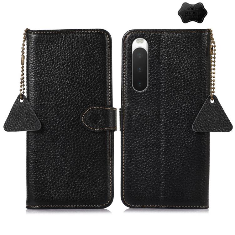 Genuine Leather Litchi Texture RFID Leather Phone Case, For Sony Xperia 1 VIII, For Sony Xperia 1 VII, For Sony Xperia 5 IV, For Sony Xperia 10 IV