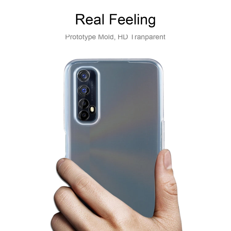 Ultra-thin transparent TPU case held in hand, showing camera cutouts on the back cover
