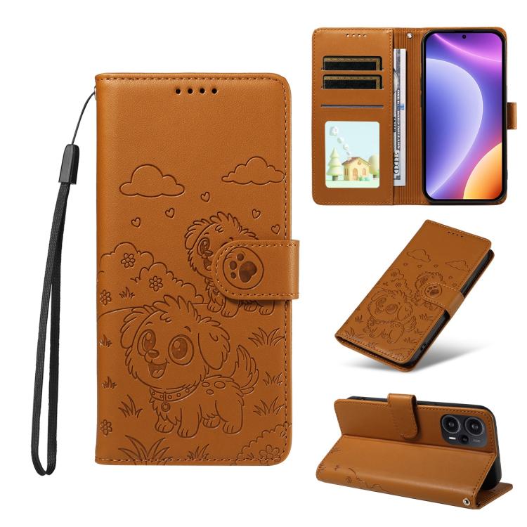 Embossed Heart Dog RFID Blocking Wallet Leather Phone Case, For Redmi Note 13 Pro+ 5G, For Redmi 12 4G / 5G / Note 12R, For Redmi Note 12 Turbo / Poco F5, For Redmi 11A 4G / Poco C55, For Redmi 10C / 10 Power