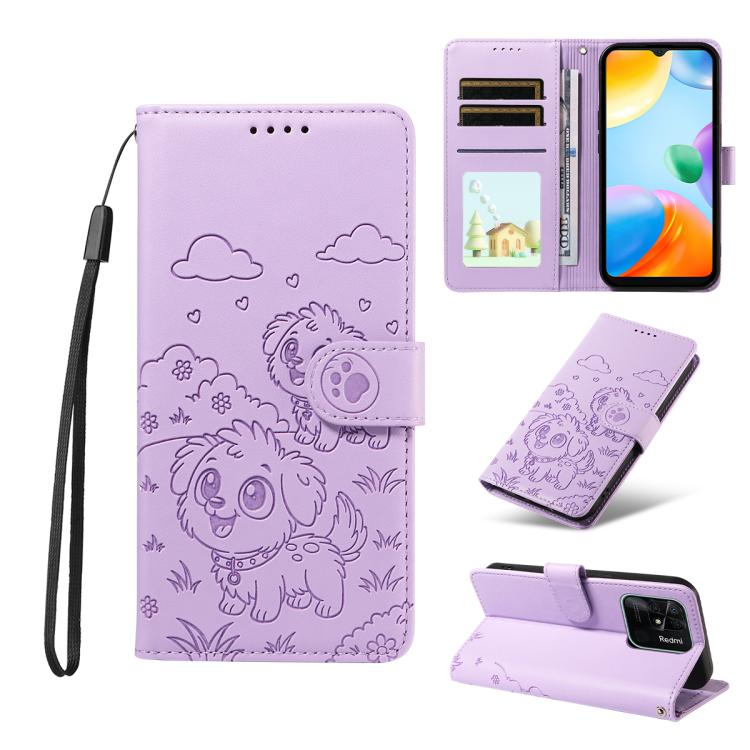 Embossed Heart Dog RFID Blocking Wallet Leather Phone Case, For Redmi Note 13 Pro+ 5G, For Redmi 12 4G / 5G / Note 12R, For Redmi Note 12 Turbo / Poco F5, For Redmi 11A 4G / Poco C55, For Redmi 10C / 10 Power