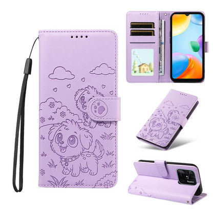 Embossed Heart Dog RFID Blocking Wallet Leather Phone Case, For Redmi Note 13 Pro+ 5G, For Redmi 12 4G / 5G / Note 12R, For Redmi Note 12 Turbo / Poco F5, For Redmi 11A 4G / Poco C55, For Redmi 10C / 10 Power
