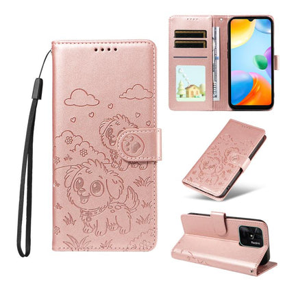 Embossed Heart Dog RFID Blocking Wallet Leather Phone Case, For Redmi Note 13 Pro+ 5G, For Redmi 12 4G / 5G / Note 12R, For Redmi Note 12 Turbo / Poco F5, For Redmi 11A 4G / Poco C55, For Redmi 10C / 10 Power