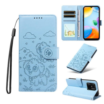 Embossed Heart Dog RFID Blocking Wallet Leather Phone Case, For Redmi Note 13 Pro+ 5G, For Redmi 12 4G / 5G / Note 12R, For Redmi Note 12 Turbo / Poco F5, For Redmi 11A 4G / Poco C55, For Redmi 10C / 10 Power