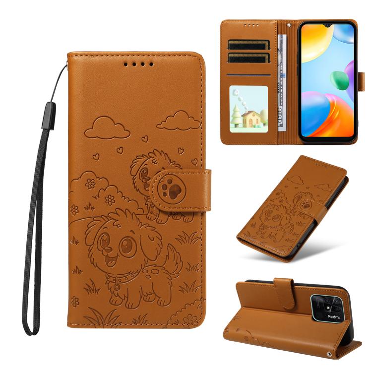 Embossed Heart Dog RFID Blocking Wallet Leather Phone Case, For Redmi Note 13 Pro+ 5G, For Redmi 12 4G / 5G / Note 12R, For Redmi Note 12 Turbo / Poco F5, For Redmi 11A 4G / Poco C55, For Redmi 10C / 10 Power