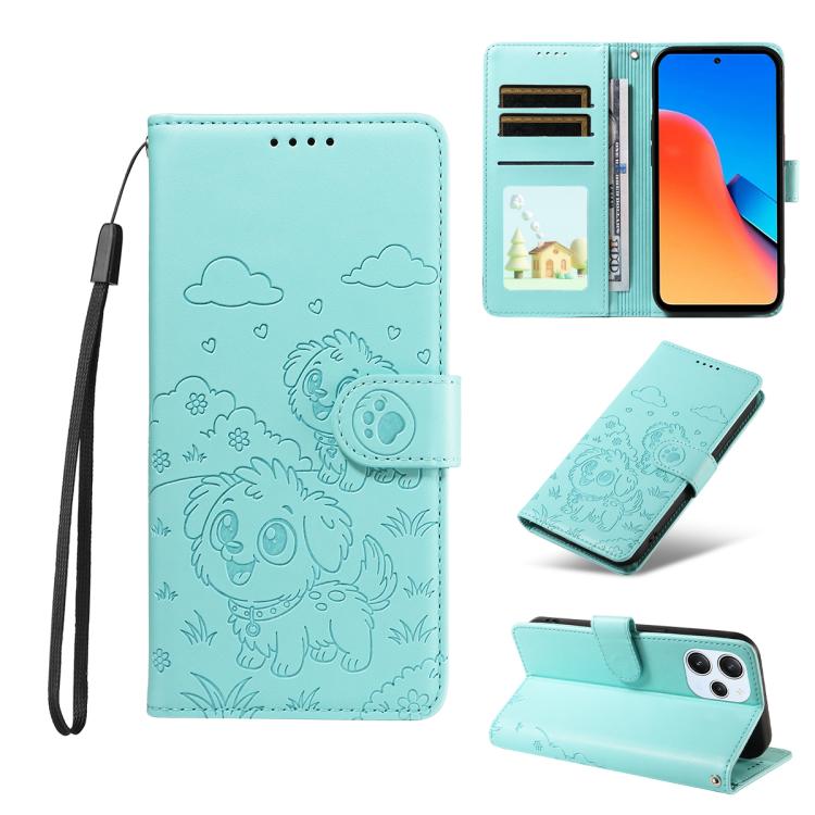 Embossed Heart Dog RFID Blocking Wallet Leather Phone Case, For Redmi Note 13 Pro+ 5G, For Redmi 12 4G / 5G / Note 12R, For Redmi Note 12 Turbo / Poco F5, For Redmi 11A 4G / Poco C55, For Redmi 10C / 10 Power