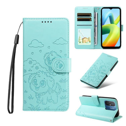 Embossed Heart Dog RFID Blocking Wallet Leather Phone Case, For Redmi Note 13 Pro+ 5G, For Redmi 12 4G / 5G / Note 12R, For Redmi Note 12 Turbo / Poco F5, For Redmi 11A 4G / Poco C55, For Redmi 10C / 10 Power