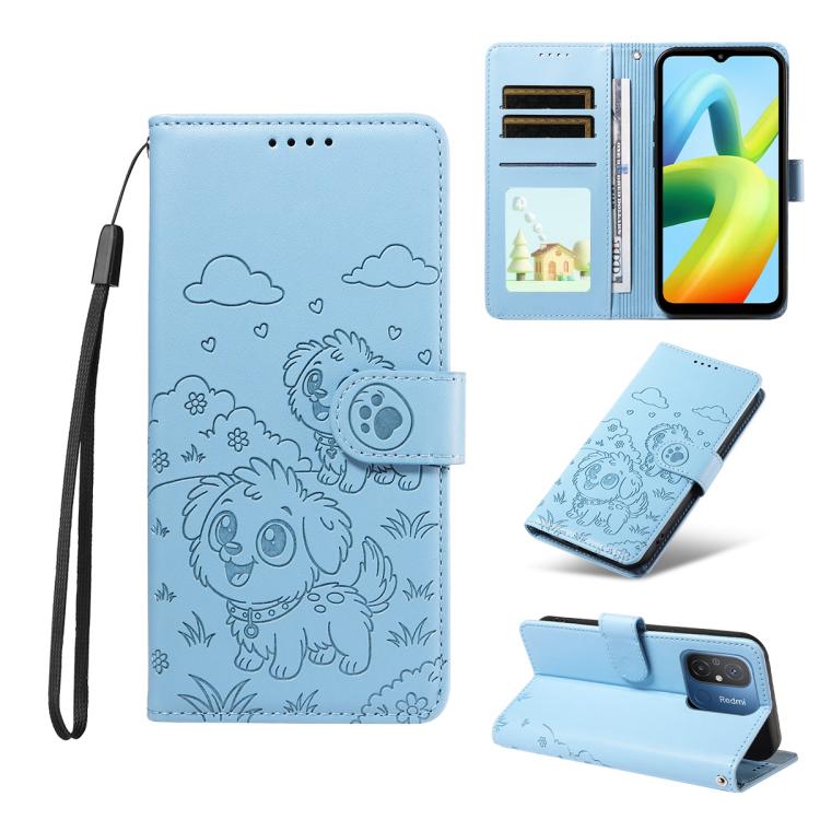 Embossed Heart Dog RFID Blocking Wallet Leather Phone Case, For Redmi Note 13 Pro+ 5G, For Redmi 12 4G / 5G / Note 12R, For Redmi Note 12 Turbo / Poco F5, For Redmi 11A 4G / Poco C55, For Redmi 10C / 10 Power