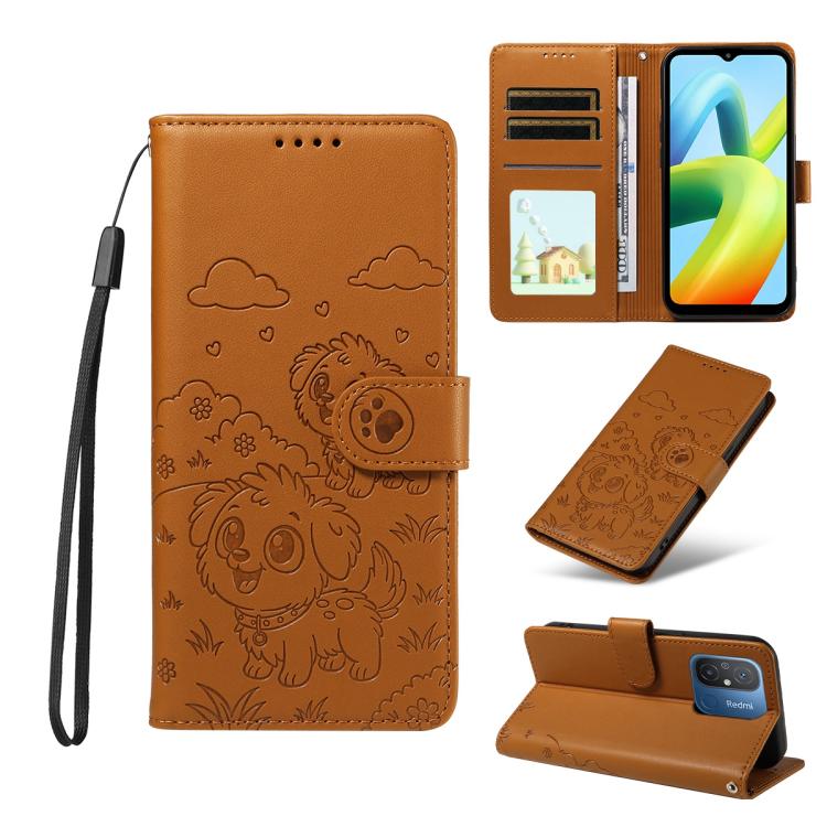 Embossed Heart Dog RFID Blocking Wallet Leather Phone Case, For Redmi Note 13 Pro+ 5G, For Redmi 12 4G / 5G / Note 12R, For Redmi Note 12 Turbo / Poco F5, For Redmi 11A 4G / Poco C55, For Redmi 10C / 10 Power