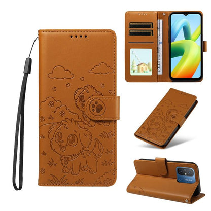 Embossed Heart Dog RFID Blocking Wallet Leather Phone Case, For Redmi Note 13 Pro+ 5G, For Redmi 12 4G / 5G / Note 12R, For Redmi Note 12 Turbo / Poco F5, For Redmi 11A 4G / Poco C55, For Redmi 10C / 10 Power