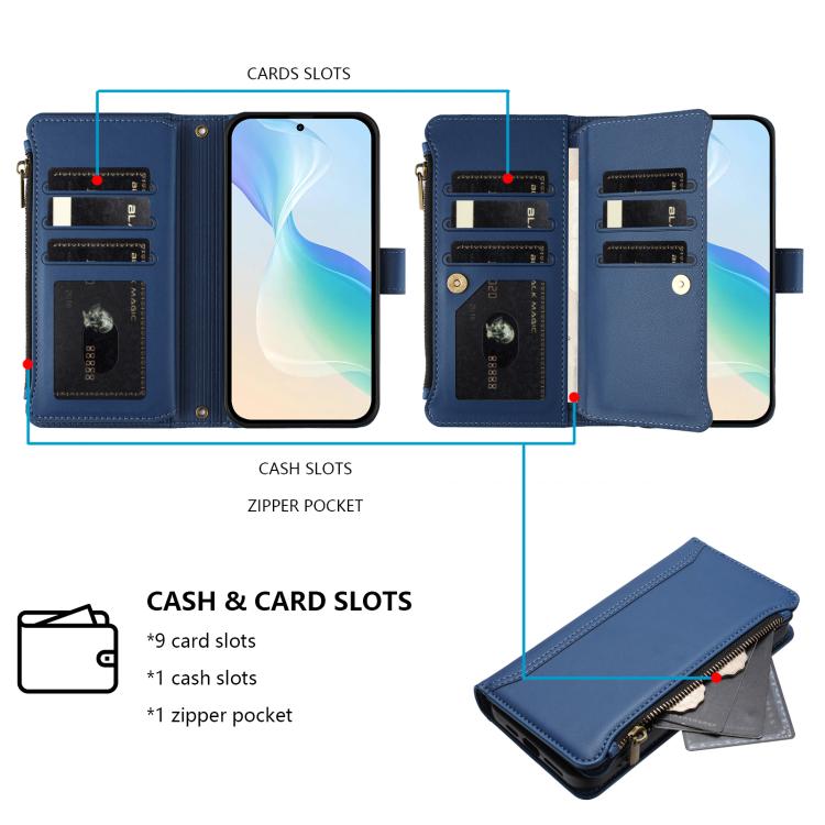 Magnetic Closure 9 Card Slots Zipper Leather Case with Hand Strap, For UMIDIGI G100X 5G / 4G, For UMIDIGI G100 Pro