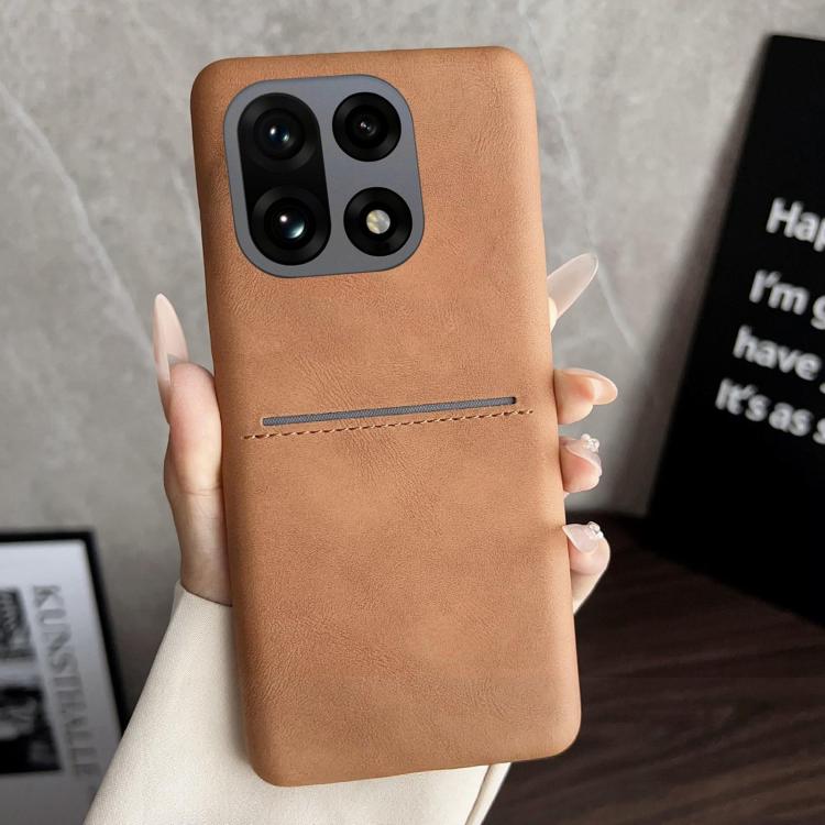 Tan sheepskin-feel phone case with card slot and camera cutouts for quad cameras