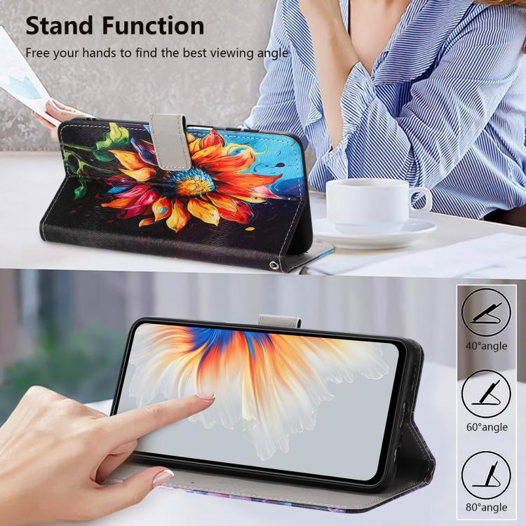Sunflower flame leather folio phone case with stand for hands-free viewing