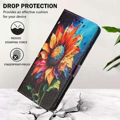 Sunflower flame leather folio phone case with lanyard, drop-protection design