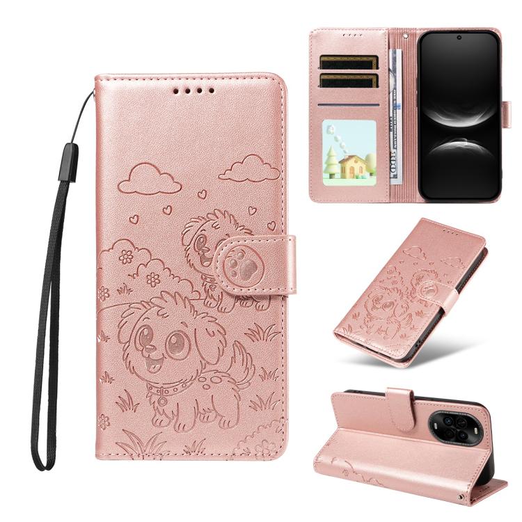 Embossed Heart Dog RFID Blocking Wallet Leather Phone Case, For Huawei nova 16 SE 5G, For Huawei nova 16, For Huawei Enjoy 90 Pro Max 5G, For Huawei Enjoy 90 Plus 5G, For Huawei Enjoy 80 Plus, For Huawei nova 15 Pro / 15 Ultra, For Huawei Mate 70 Air 5...