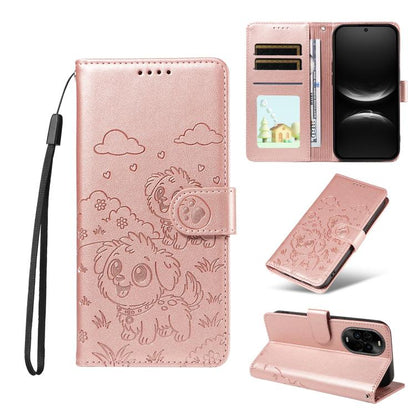 Embossed Heart Dog RFID Blocking Wallet Leather Phone Case, For Huawei nova 16 SE 5G, For Huawei nova 16, For Huawei Enjoy 90 Pro Max 5G, For Huawei Enjoy 90 Plus 5G, For Huawei Enjoy 80 Plus, For Huawei nova 15 Pro / 15 Ultra, For Huawei Mate 70 Air 5...