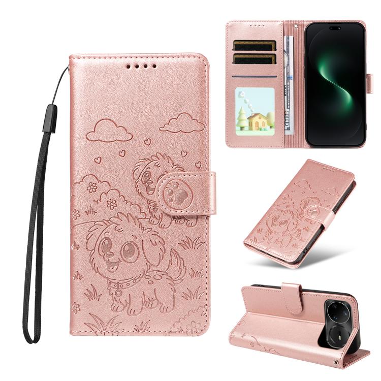 Embossed Heart Dog RFID Blocking Wallet Leather Phone Case, For Huawei nova 16 SE 5G, For Huawei nova 16, For Huawei Enjoy 90 Pro Max 5G, For Huawei Enjoy 90 Plus 5G, For Huawei Enjoy 80 Plus, For Huawei nova 15 Pro / 15 Ultra, For Huawei Mate 70 Air 5...
