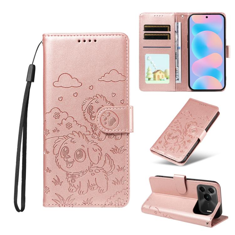 Embossed Heart Dog RFID Blocking Wallet Leather Phone Case, For Huawei nova 16 SE 5G, For Huawei nova 16, For Huawei Enjoy 90 Pro Max 5G, For Huawei Enjoy 90 Plus 5G, For Huawei Enjoy 80 Plus, For Huawei nova 15 Pro / 15 Ultra, For Huawei Mate 70 Air 5...