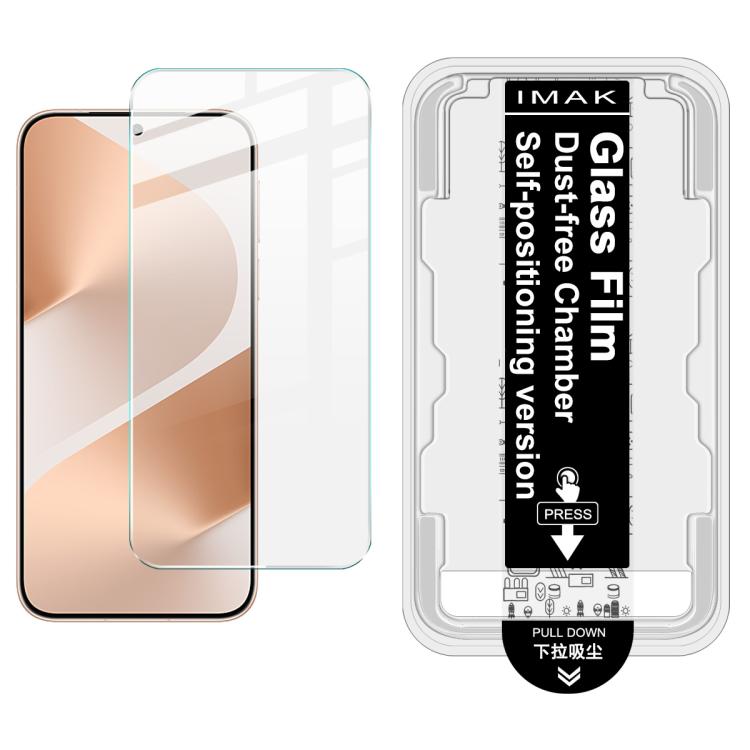 Tempered glass screen protector film installed on phone screen; H series dust-free locator pack