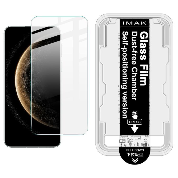 Tempered glass screen protector film with dust-free chamber locator guide card, shown on dark phone