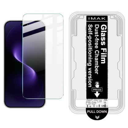 Tempered glass screen protector film installed on phone display; H series alignment tool included